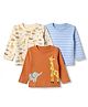 Babyhug 100% Cotton Interlock Knit T-Shirts with Full Sleeves and Giraffe Elephant & Jungle Safari Theme Print Pack of 3 - Light Blue Cream & Orange