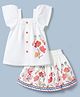Twetoons Woven Half Sleeves Floral Printed Top & Skirt - OffWhite