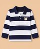 Babyhug 100% Cotton Knit Full Sleeves Polo Striped T-Shirt With Bear Print - White