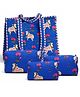 MOMISY Quilted Cotton Tote Bag with 3 Pouches Jaipuri Printed 4-Piece Set (Royal Blue)