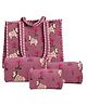 MOMISY Quilted Cotton Tote Bag with 3 Pouches Jaipuri Printed 4-Piece Set (Pink)