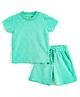 JusCubs Cotton Knit Half Sleeves Checked Detailed Tee & Shorts Set - Green