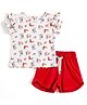 JusCubs Cotton Knit Frill Sleeves  Animals & Floral Printed Tee & Shorts Set - Off White