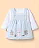 Be Baby Muslin Knit Full Sleeves Frock With Inner Tee & Animal Embroidery - Light Blue