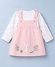 Be Baby Muslin Knit Full Sleeves Frock With Inner Tee & Animal Embroidery - Baby Pink