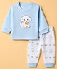 Be Baby 100% Cotton Knit Full Sleeves T-Shirt Pyjama Night Suit With Puppy Patch - Light Blue