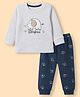 Be Baby Interlock Knit Full Sleeves T-Shirt & Pyjama Night Suit with Elephant Embroidery - Light Grey