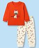 Be Baby Interlock Knit Full Sleeves T-Shirt & Pyjama Night Suit with Giraffe Patch - Orange