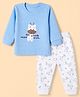 Be Baby Interlock Knit Full Sleeves T-Shirt & Pyjama Night Suit with Giraffe Patch - Sky Blue