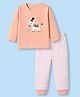 Be Baby Interlock Knit Full Sleeves T-Shirt & Striped Pyjama Night Suit with Zebra Patch - Peach
