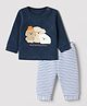 Be Baby 100% Cotton Knit Full Sleeves Pyjama Night Suit With Puppy Patch - Navy Blue