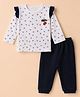 Be Baby 100% Cotton Interlock Knit Full Sleeves Top & Joggers Set With Cherry Print - Navy Blue