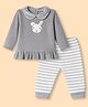 Be Baby Velvet Knit Full Sleeves Top & Pant With Bunny Patch & Embroidery - Grey