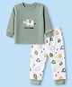 Be Baby Interlock Knit Full Sleeves T-Shirt & Jogger Set With Elephant Patch & Print - Green