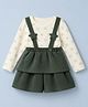 Be Baby Corduroy Woven Knit Full Sleeves Frock with Inner Tee and Star Print - Dark Green
