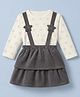 Be Baby Corduroy Woven Knit Full Sleeves Dress with Star Print & Inner Tee - Charcoal Grey