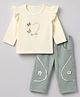 Be Baby 100% Cotton Knit Full Sleeves Top and Pant Set with Heart Embroidery in Olive Green