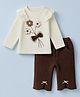Be Baby Interlock Full Sleeves Top and Pant Set with Floral Embroidery in Cream