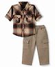 Be Baby Muslin Knit Full Sleeves Checked Shirt & Cargo Pant Set - Beige