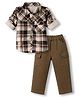 Be Baby Muslin Knit Full Sleeves Checked Shirt & Cargo Pant Set - Light Brown