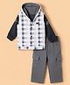 Be Baby Looper Knit Full Sleeves T-shirt & Hooded Checked Jacket and Pant Set - Charcoal Grey