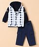 Be Baby Looper Knit Full Sleeves T-shirt & Hooded Checked Jacket and Pant Set - Navy Blue