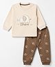 Be Baby 100% Cotton Interlock Knit Full Sleeves T-Shirt & Pyjama Night Suit Set With Elephant Print - Beige