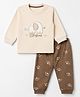 Be Baby 100% Cotton Interlock Knit Full Sleeves T-Shirt & Pyjama Night Suit Set With Elephant Print - Beige