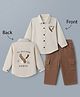 Be Baby 100% Cotton Muslin Knit Full Sleeves Shirt & Pant Set With Eagle Embroidery - Beige