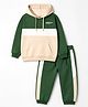 Honeyhap Premium 100% Cotton Terry Knit Full Sleeves Hooded Sweatshirt and Jogger with Full Length and Original Off Grid Sktr Print with Bio Finish - Vineyard Green , Gardenia & Sheer Biss