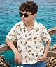 Ollington St. Cotton Woven Oversize Shirt with Half Sleeves and Tiger Print in White