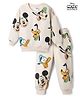 Bonfino Disney 100% Cotton Fleece Knit Full Sleeves Winter Wear Co-Ords Set With Mickey Mouse & Friends Garphic - Off White