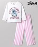 Bonfino Disney Single Jersey Knit Full Sleeves T-Shirt & Striped Pyjama Night Suit with Stitch Graphics - White