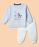 Be Baby Fleece Knit Full Sleeves Striped T-Shirts and Joggers Set with Giraffe & Zebra Patch - Light Blue