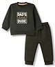 Be Baby Fleece Knit Full Sleeves T-shirt & Joggers Set With Text Print - Olive Green