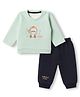 Be Baby Fleece Knit Full Sleeves T-shirt & Joggers Set With Tiger Patch - Light Green & Navy