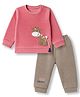 Be Baby Cotton Knit Full Sleeves T-Shirt & Joggers Set With Giraffe Patch - Light Pink