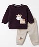 Be Baby Cotton Knit Full Sleeves T-Shirts and Joggers Set with Giraffe Patch - Burgandy