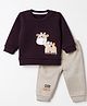 Be Baby Cotton Knit Full Sleeves T-Shirts and Joggers Set with Giraffe Patch - Burgandy