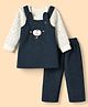 Be Baby Velvet Knit Full Sleeves Teddy Bear Patch Winter Wear Suits With Printed Inner Tee - Blue