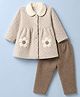 Be Baby Jacquard Knit Full Sleeves Winter Wear Suits With Floral Patch - Beige