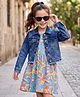 OLLINGTON ST. Denim Knit Full Sleeves Jacket With Abstract Printed Frock - Blue & Yellow