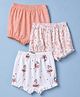 Babyhug 100% Cotton Single Jersey Knit Bloomer With Floral & Heart Print Pack of 3 - White, Pink & Peach