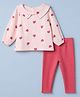 Babyhug 100% Cotton Terry Knit Full Sleeves Top and Leggings Set with Hearts Print in Pink