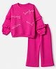 Babyhug 100% Cotton Terry Knit Full Sleeves Top and Leggings Set with Text Embroidery - Fuchsia