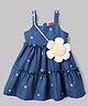 Babyhug Denim Woven Sleeveless One Piece Dress With Floral Embroidery & Sling Bag - Blue
