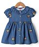 Babyhug Denim Woven Half Sleeves Frock With Floral Embroidery - Blue