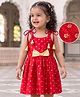 EARTHY TOUCH Brocade Woven Sleeveless Ethnic Dress With Floral Foil Print - Red