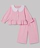 Babyhug 100% Cotton Terry Knit Full Sleeves Top and Palazzo with Bow Applique in Pink