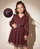 Hola Bonita Knit Party Wear Front Over Lapping Shimmer Full Sleeves Dress With Belt - Copper